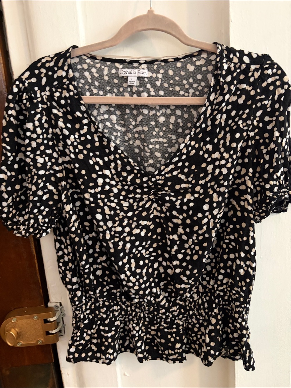 Ophelia Roe Black & Cream Polka Dot V-Neck Blouse